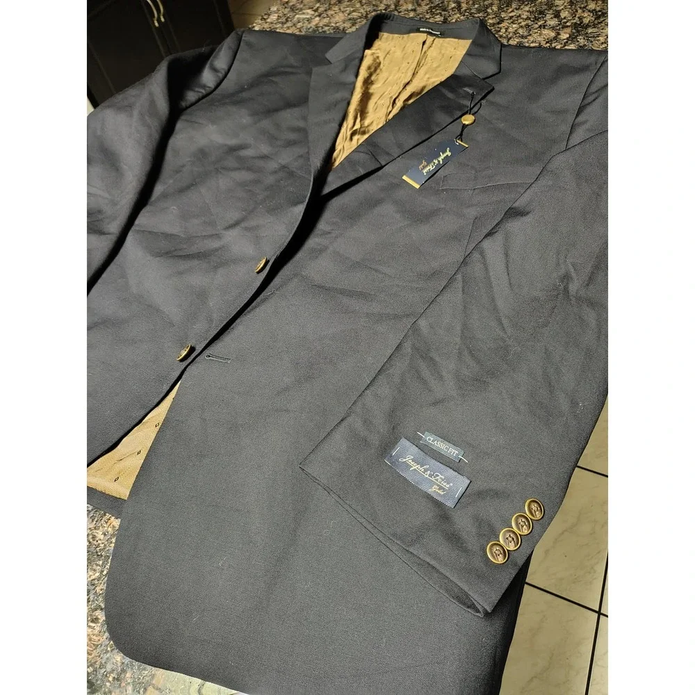 Joseph & Feiss Gold Navy Blue Blazer Classic Fit Two Button Sport Coat Mens